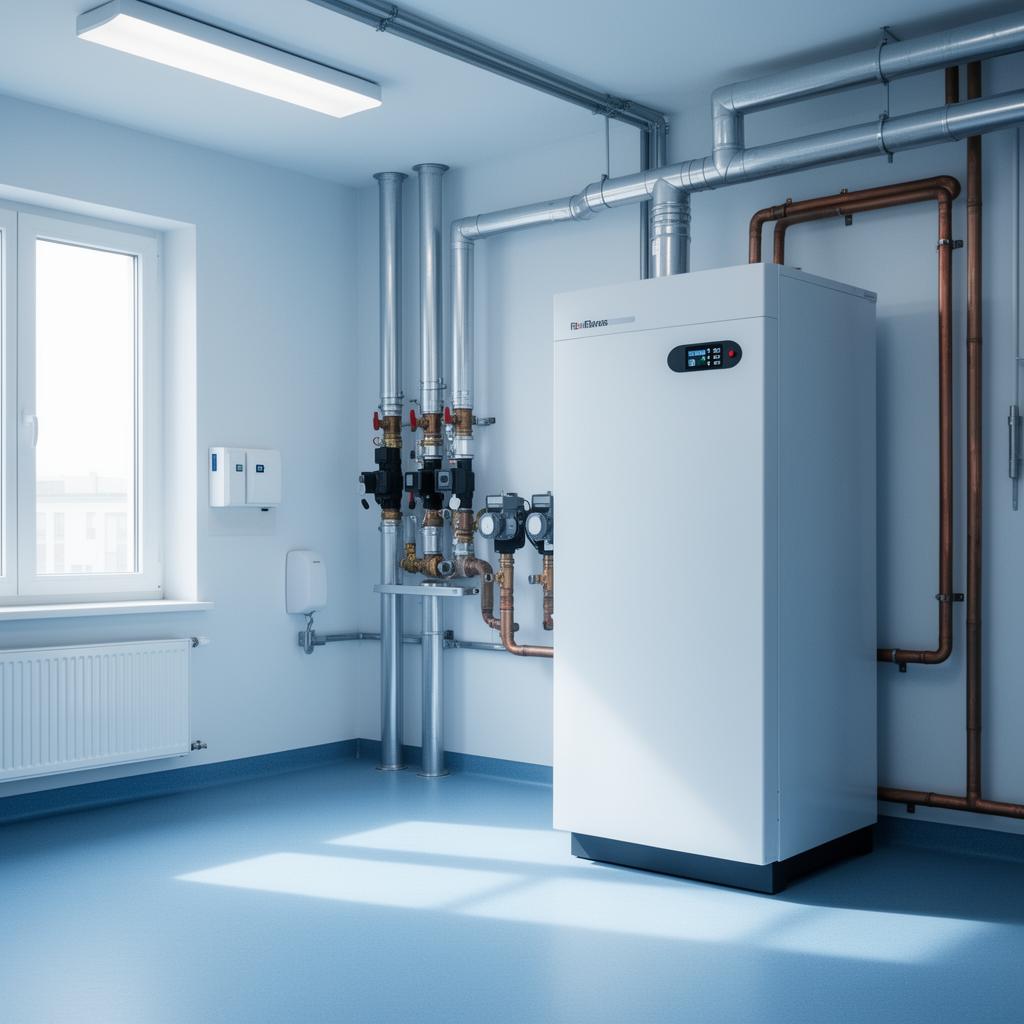 Chaufferie rénovée avec pompe à chaleur dans un établissement de santé